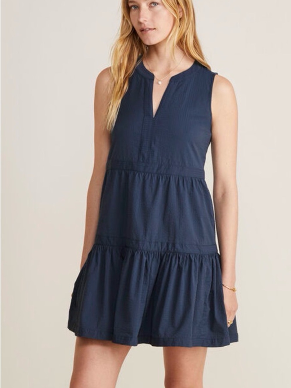 Vineyard Vines Tilly Harbor Dress in Navy- Sleeveless Tiered V-Notch Mini Dress